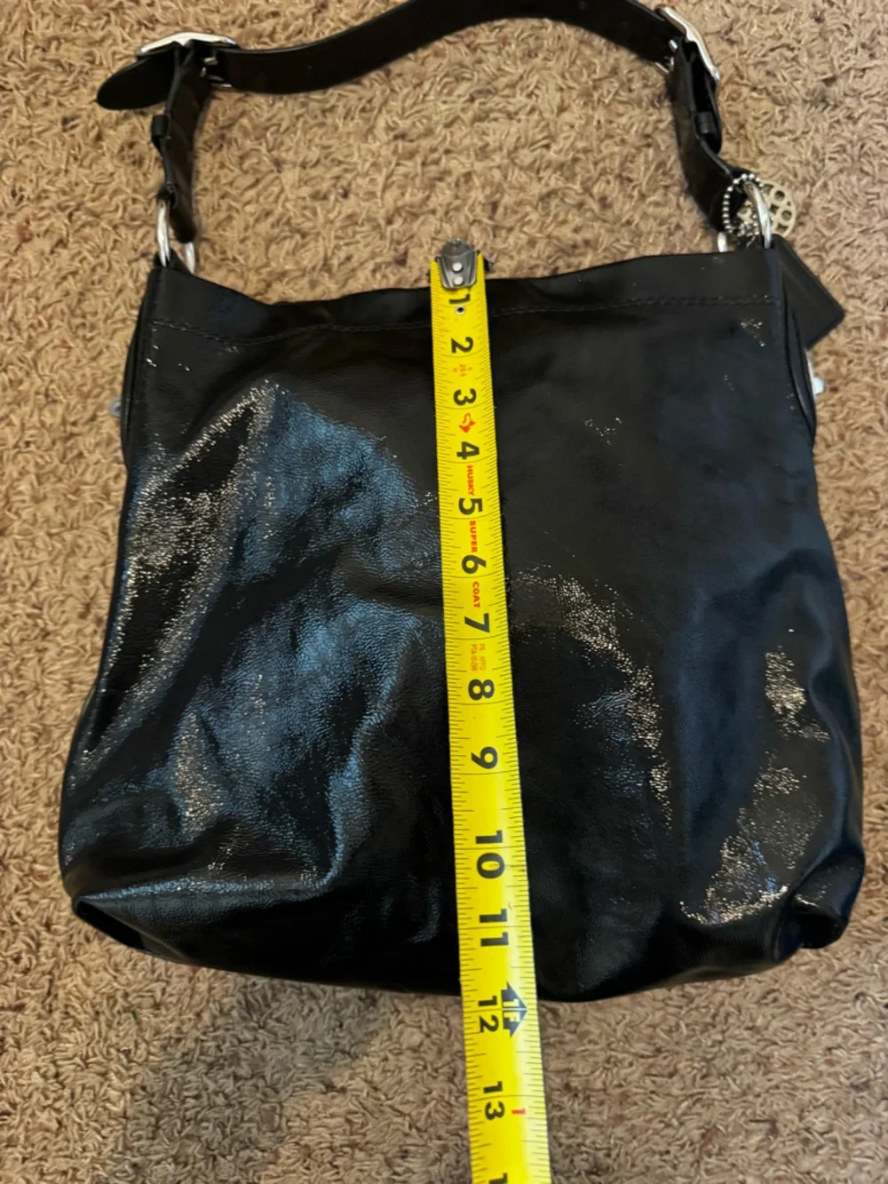 Coach Peyton black patent leather hobo purse 19755